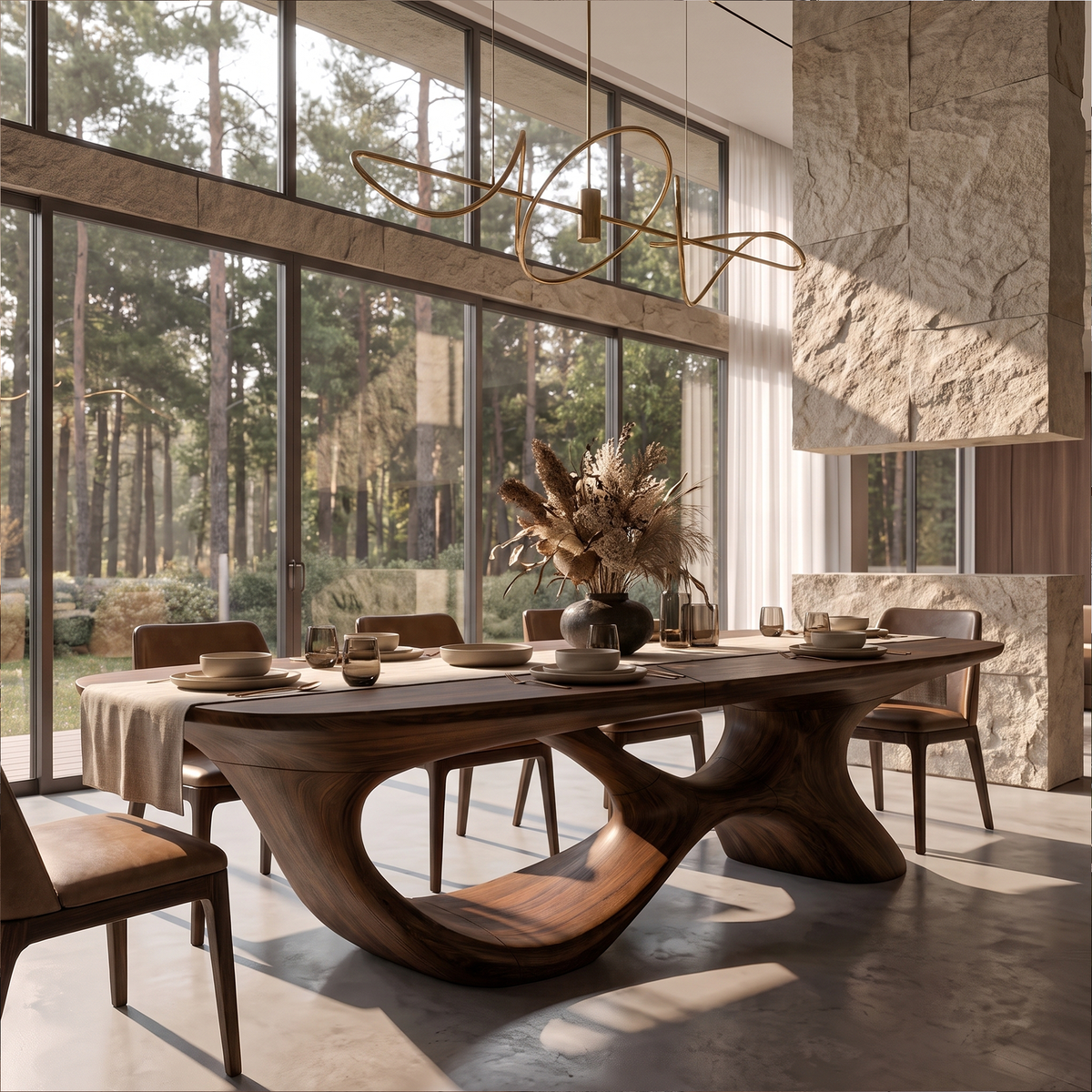 Modern Halloween Dining Table With Sculptural Curved Base For Dining Room