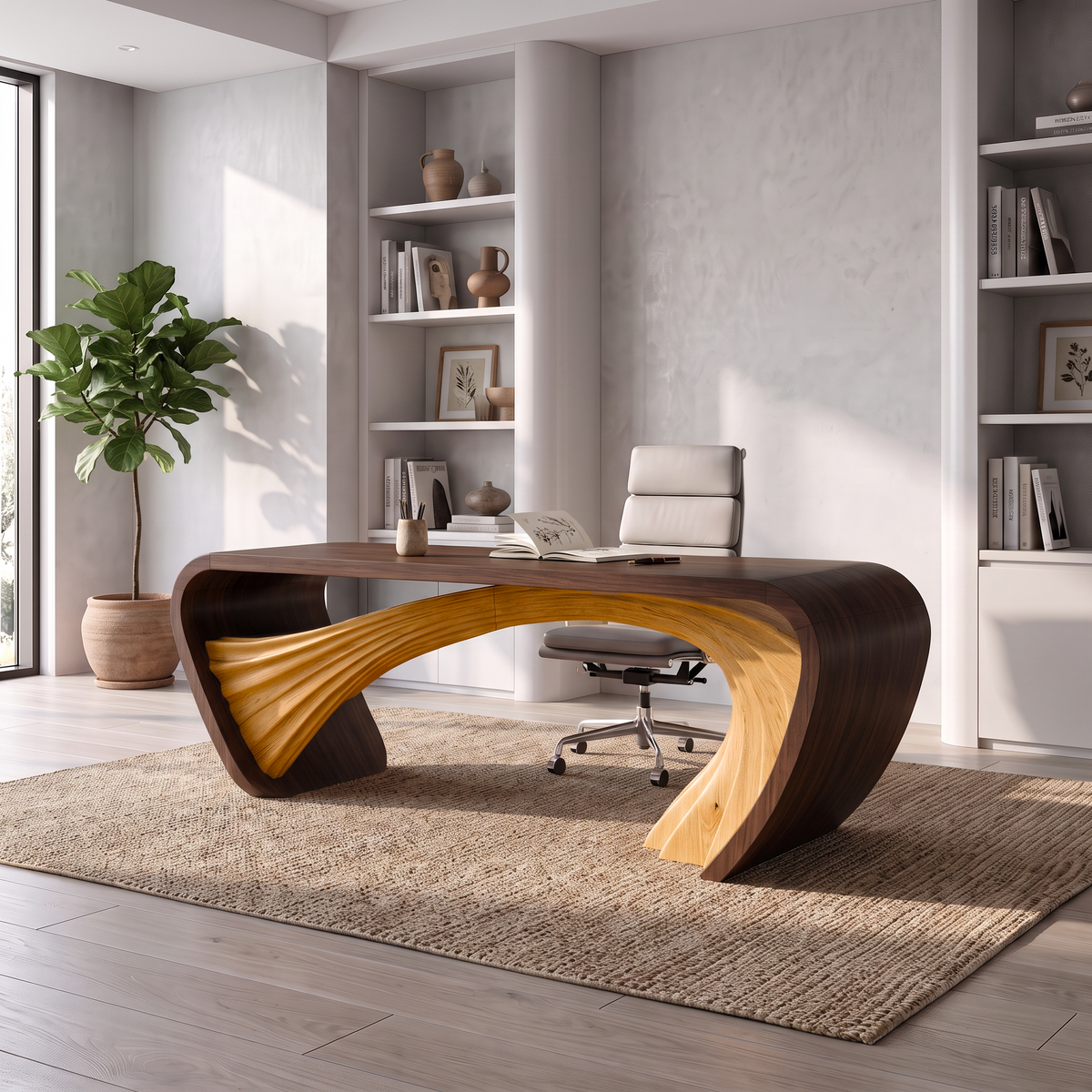 Modern Halloween Executive Desk With Curved Open Frame Base For Office