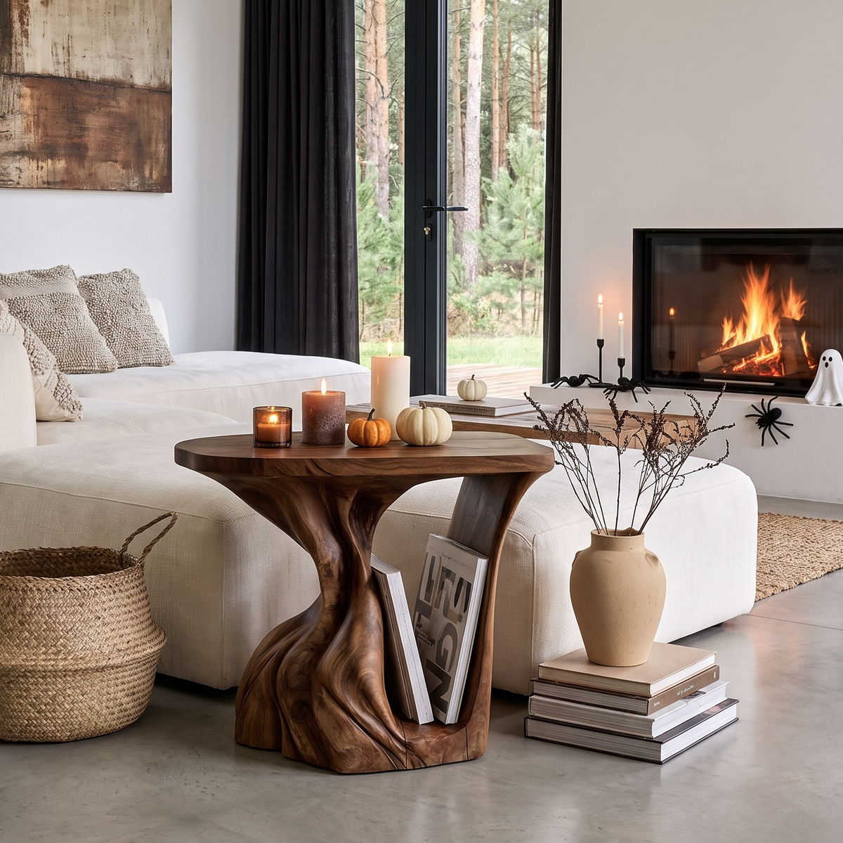 Contemporary Beside Table Halloween Inspired With Sculptural Base For Living Room