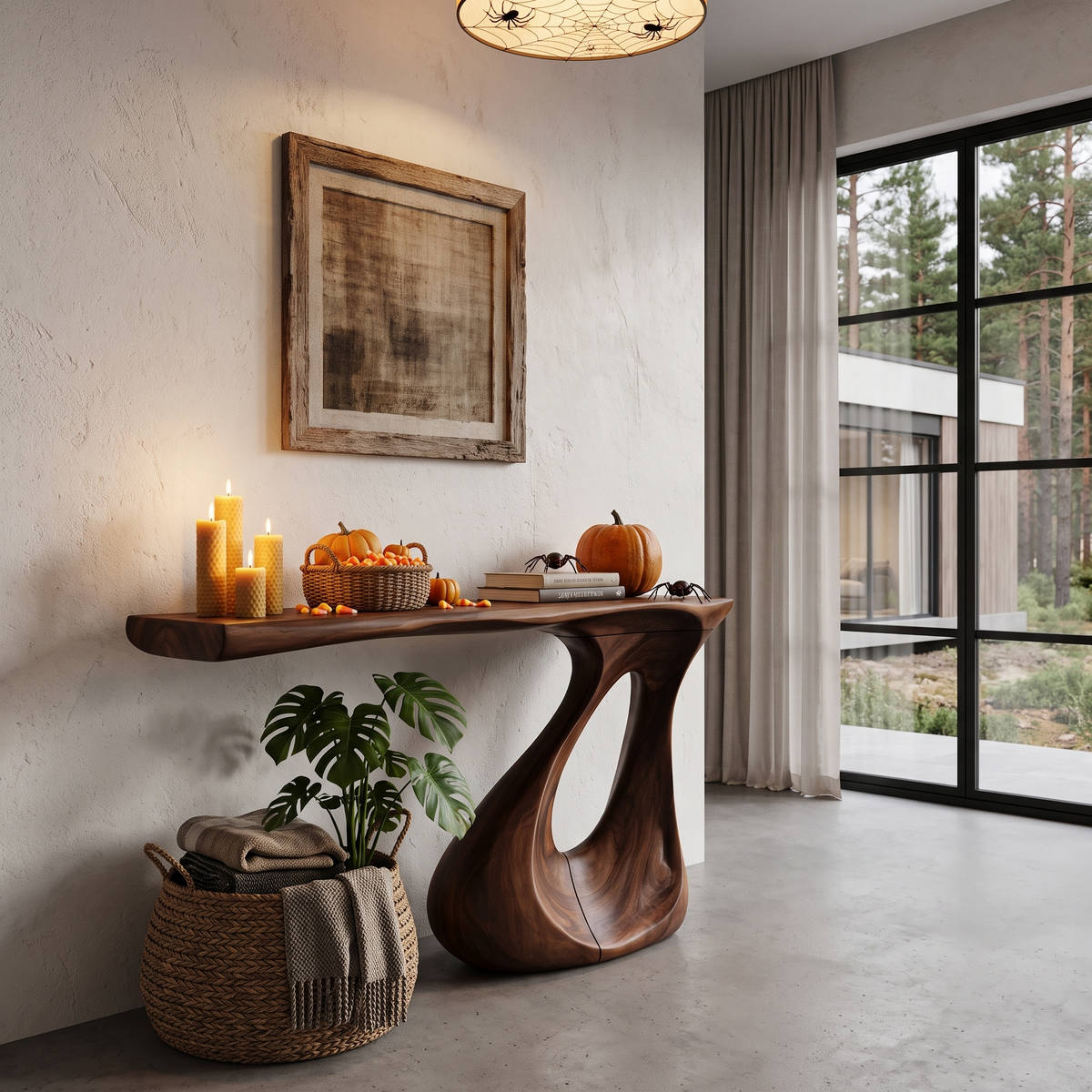 Contemporary Halloween Statement Console Table With Curved Open Base For Living Room