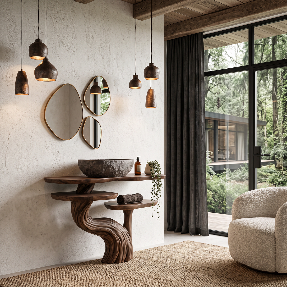 Organic Bathroom Vanity With Sculptural Tree Trunk Base For Bathroom