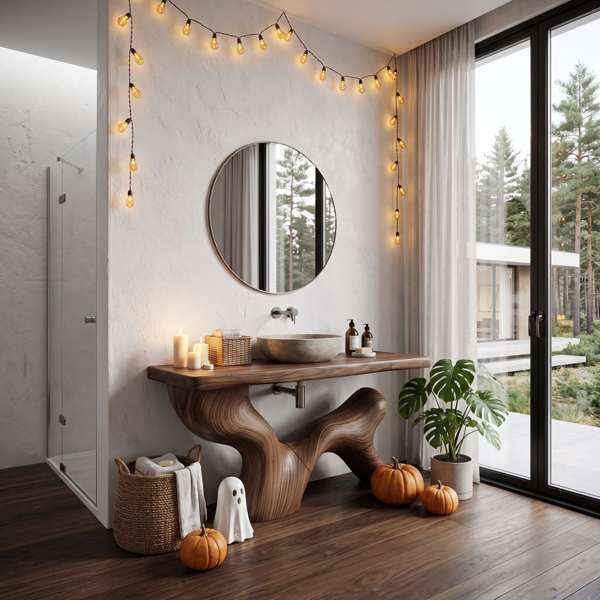Modern Halloween Bathroom Sink Cabinet With Dark Branch Design For Bathroom