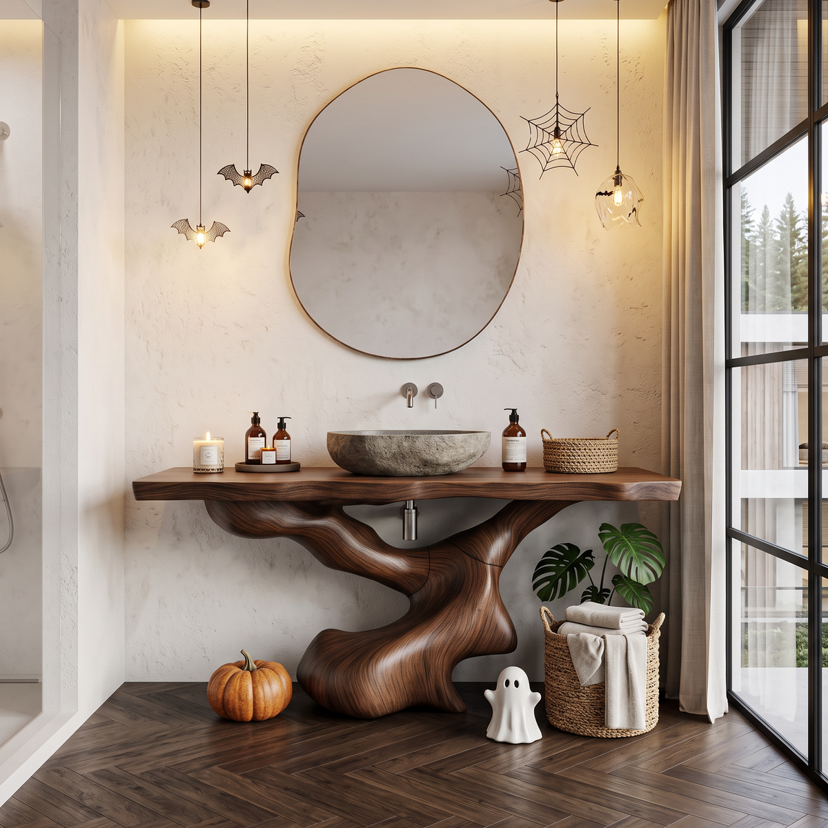 Organic Halloween Sculptural Bathroom Vanity With Twisted Tree Form For Bathroom