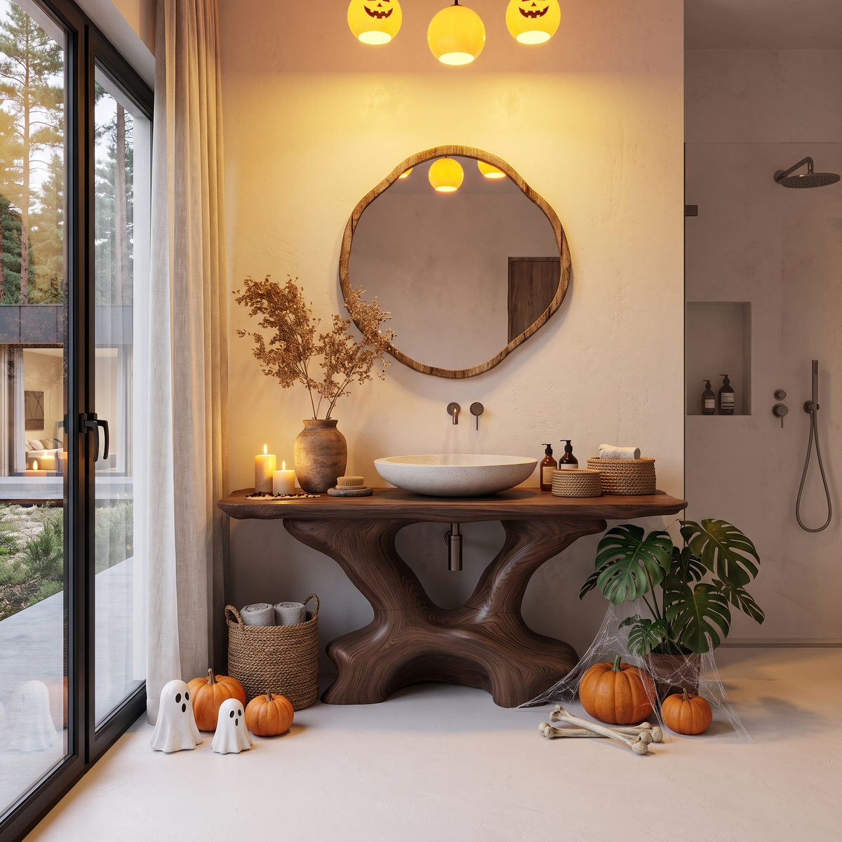 Modern Halloween Statement Bathroom Vanity With Sculptural Branch Frame For Bathroom