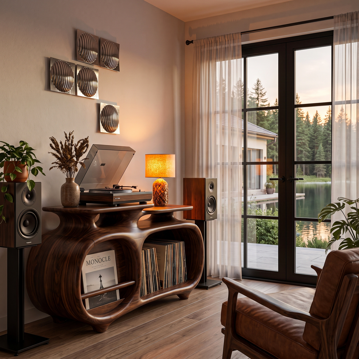 Minimalist Vinyl Console With Soft Continuous Curves For Hallway