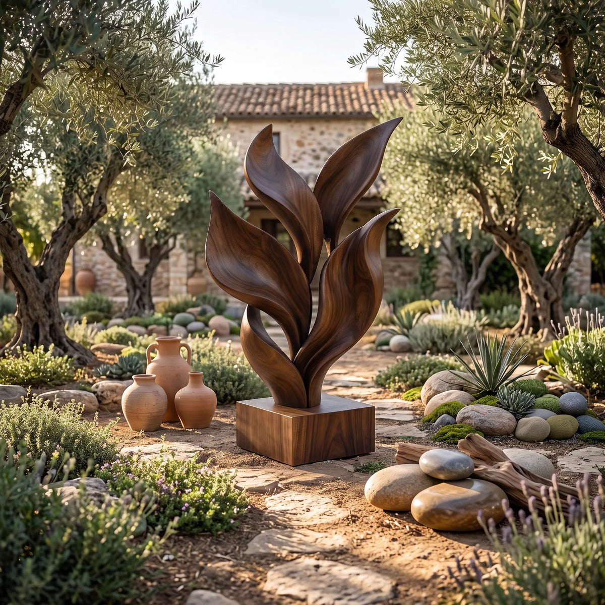 Coastal Botanical Wooden Sculpture For Luxury Beach House Decor
