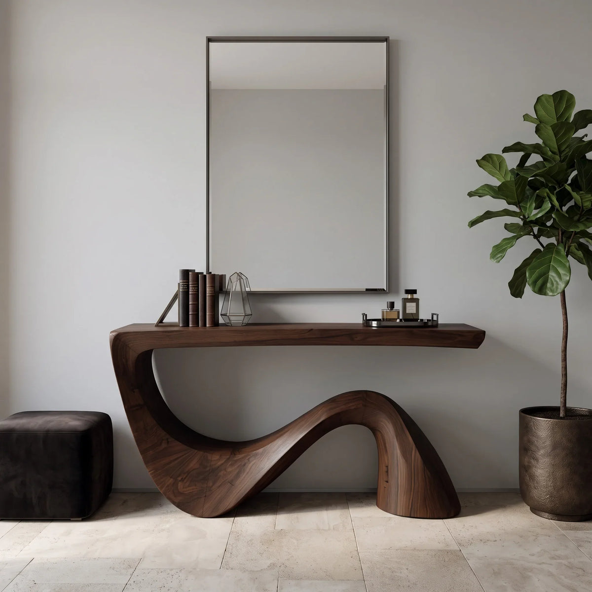 Modern Curved Sculptural Console Table For Contemporary Entryway