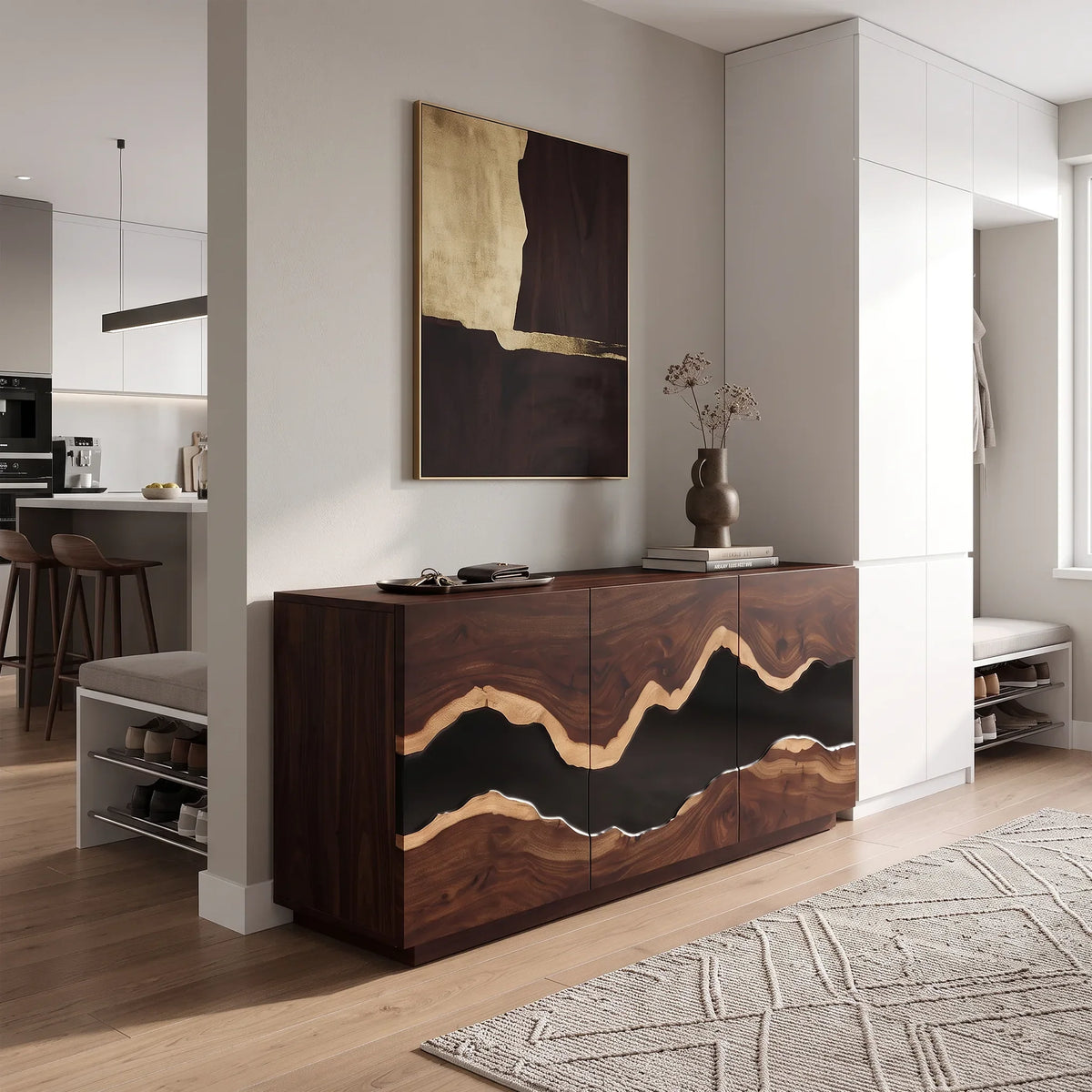 Contemporary Live Edge Sideboard Cabinet Living Room