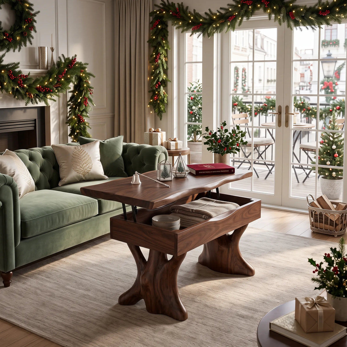 Rustic Christmas Lift Top Coffee Table Cozy Living Room