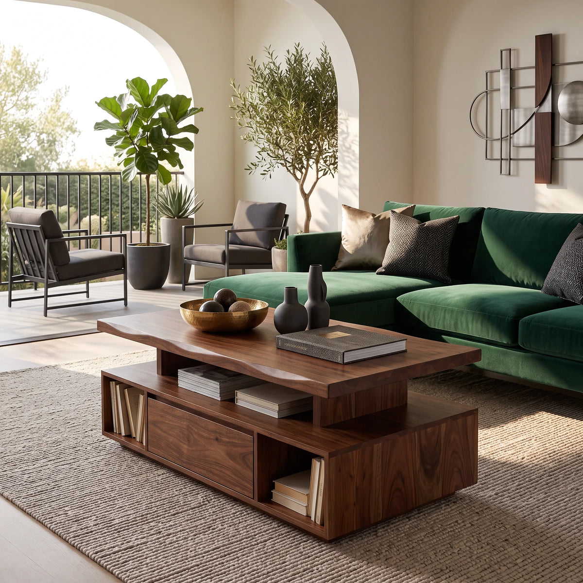Organic Modern Storage Coffee Table Contemporary Living Room