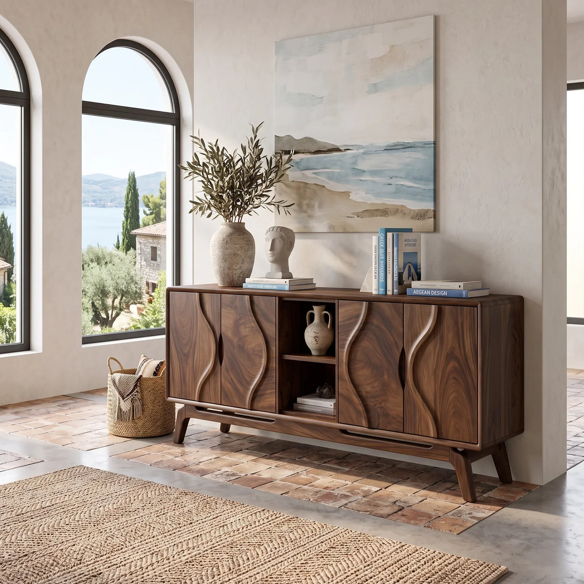 Organic Sideboard Storage Cabinet Modern Sideboard Buffet Cabinet Curved Doors For Living Room
