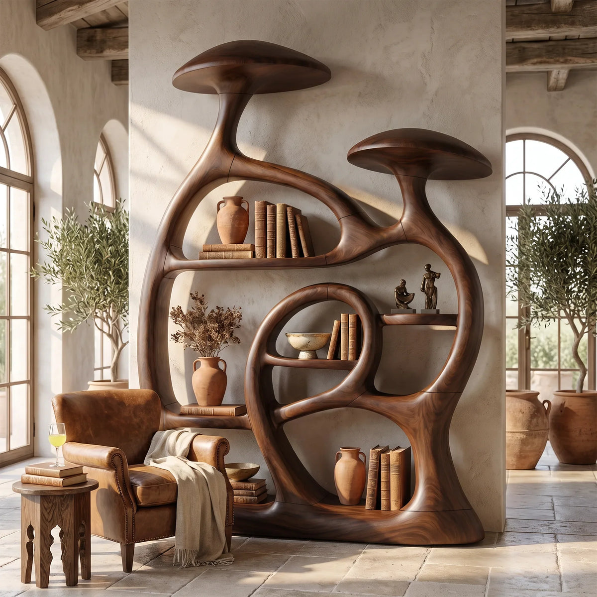 Minimalist Freestanding Mushroom Bookshelf Modern Home Office