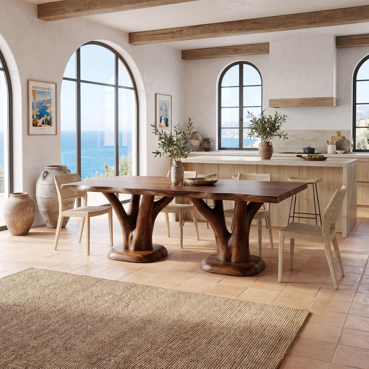 Airy Dining Table Rectangle Dining Table Wooden Dining Table Tree Base For Dining Room