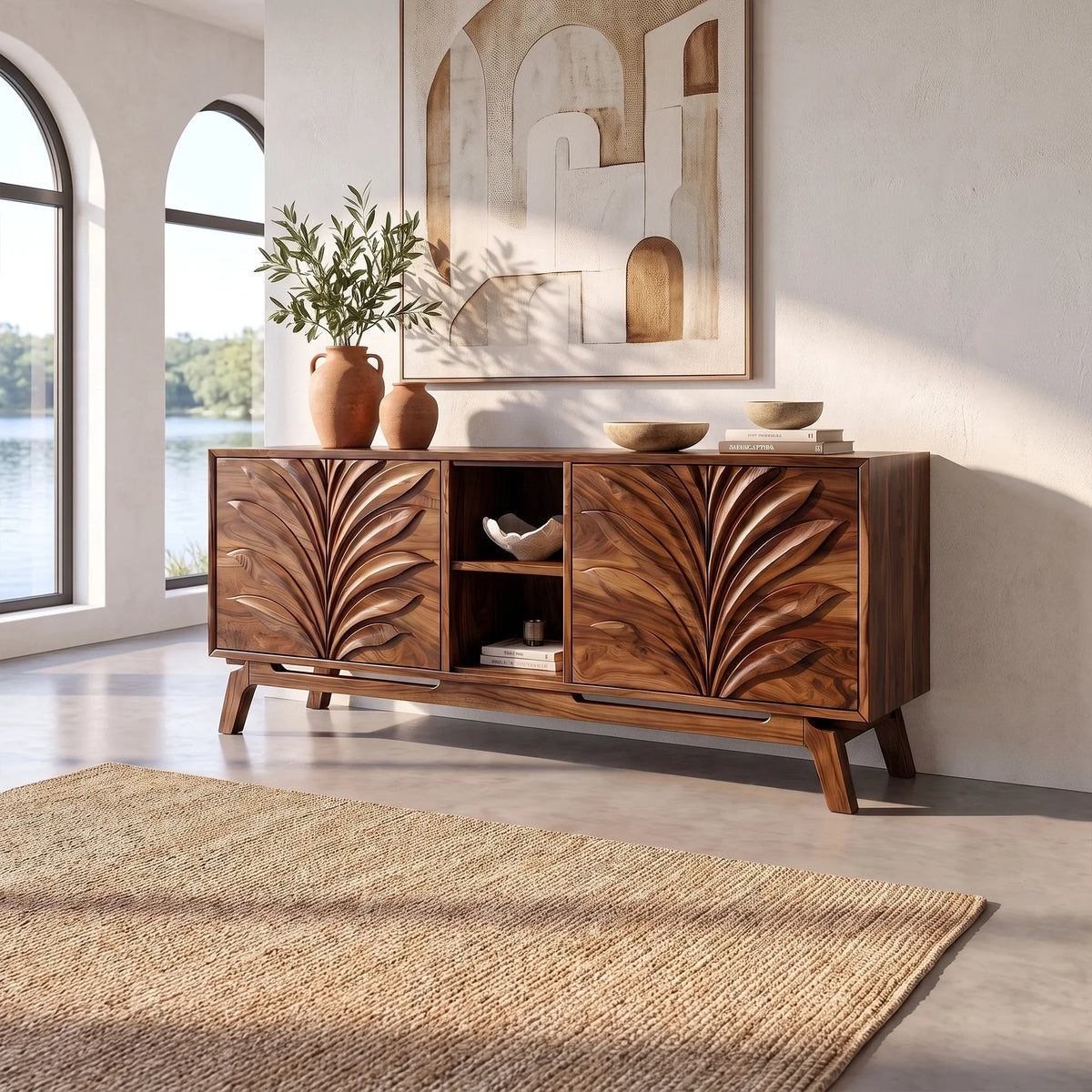 Refined Sideboard Storage Cabinet Modern Sideboard Buffet Cabinet Leaf Carving For Living Room