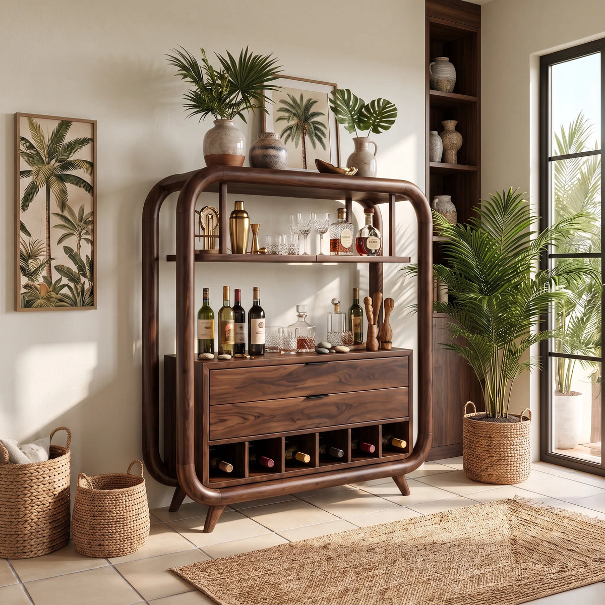 Mediterranean Wine Bar Cabinet Coastal Residence