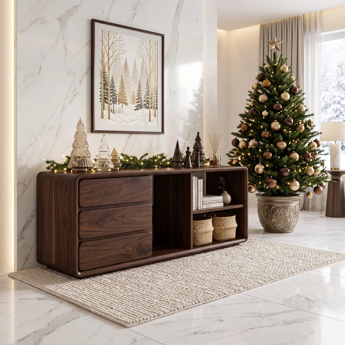 Minimalist Xmas Bedroom Storage Bench Reindeer Decor