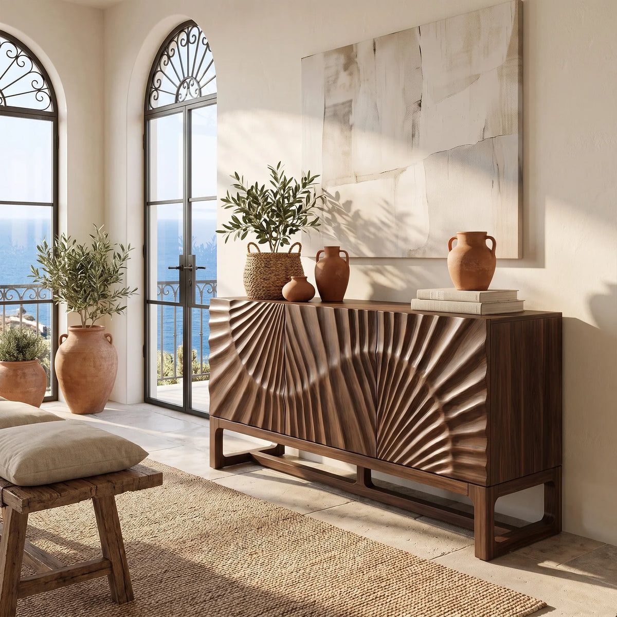 Artistic Sideboard Sideboard Storage Cabinet Modern Sideboard Sunburst Relief For Living Room
