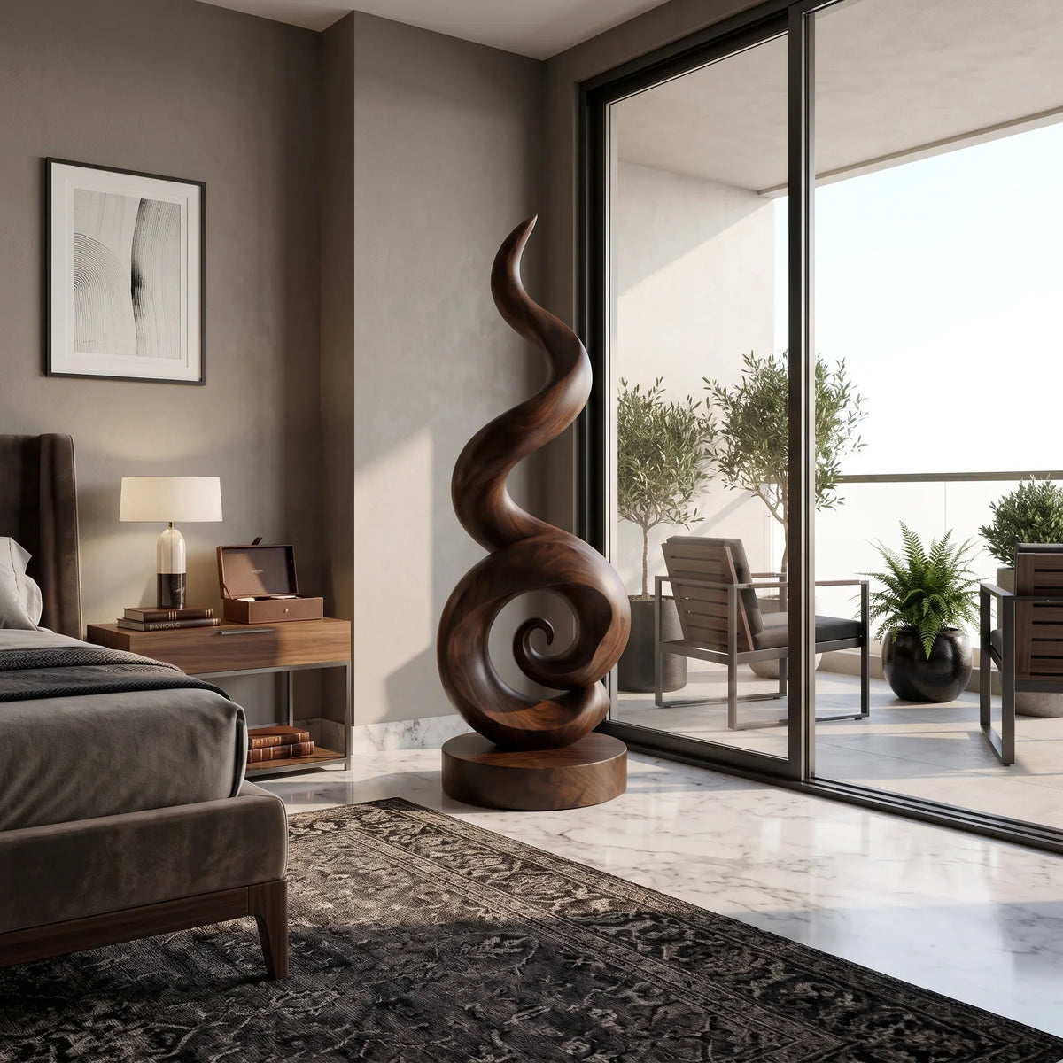 Coastal Spiral Wood Sculpture For Luxury Poolside Patio Decor