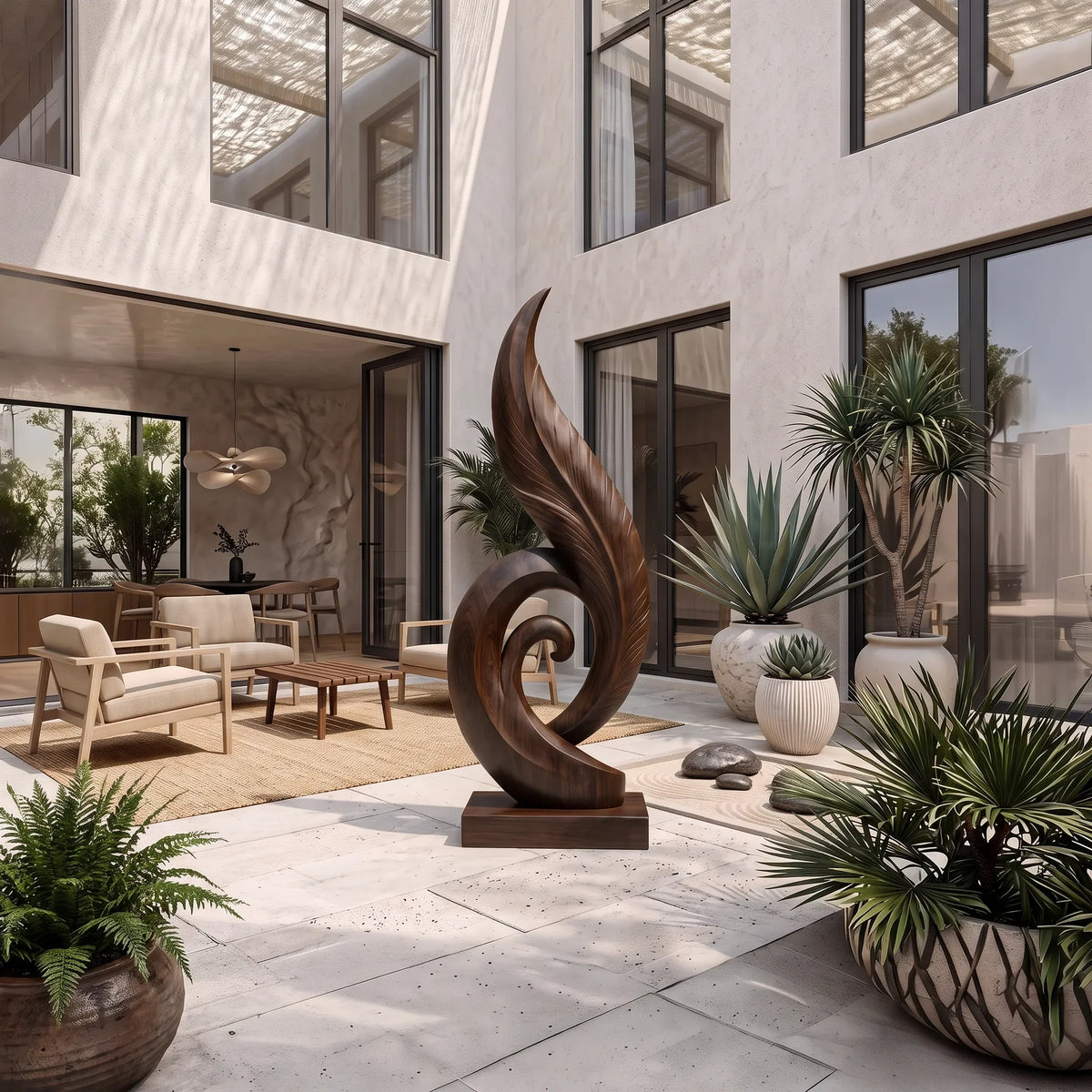 Mid Century Abstract Wood Sculpture For Luxury Living Room