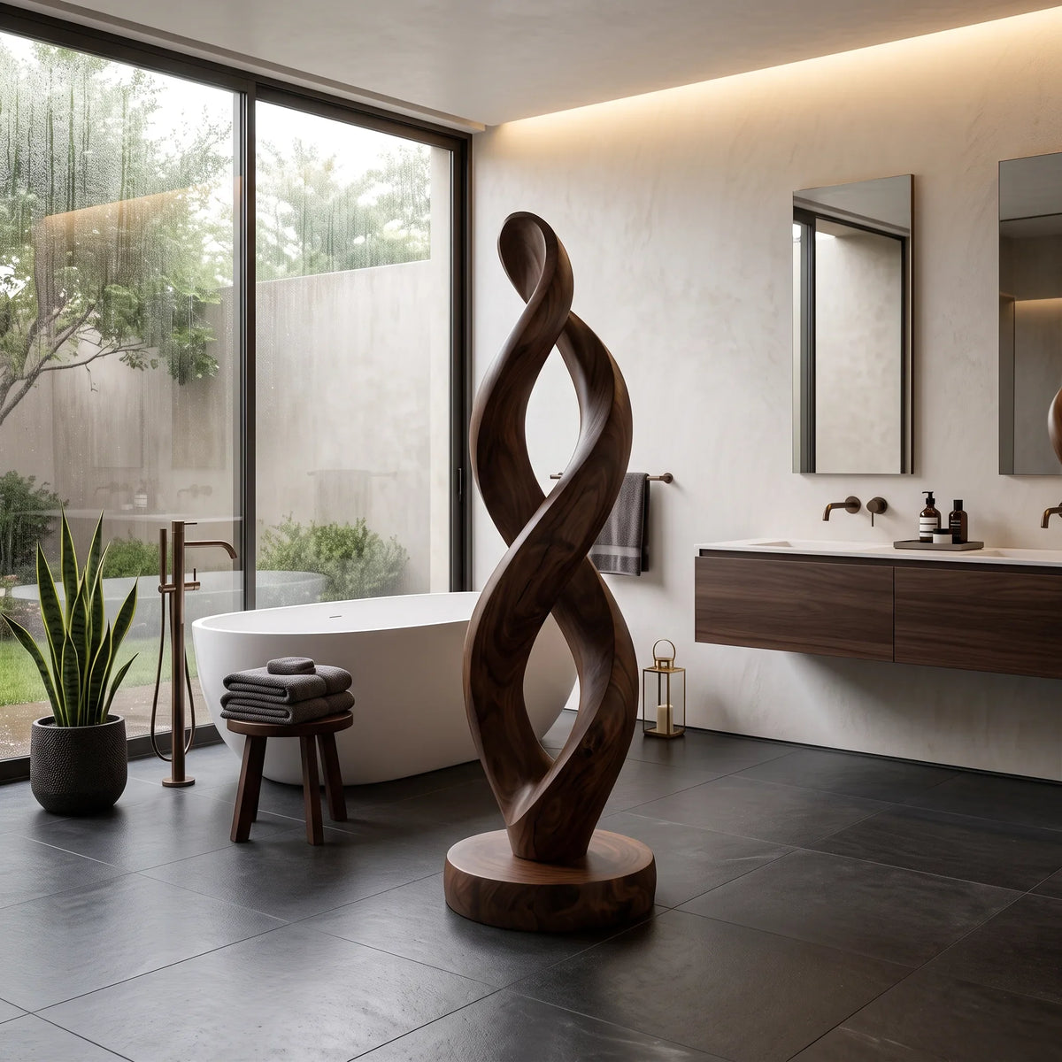 Modern Organic Twisted Wood Sculpture For Outdoor Garden Decor