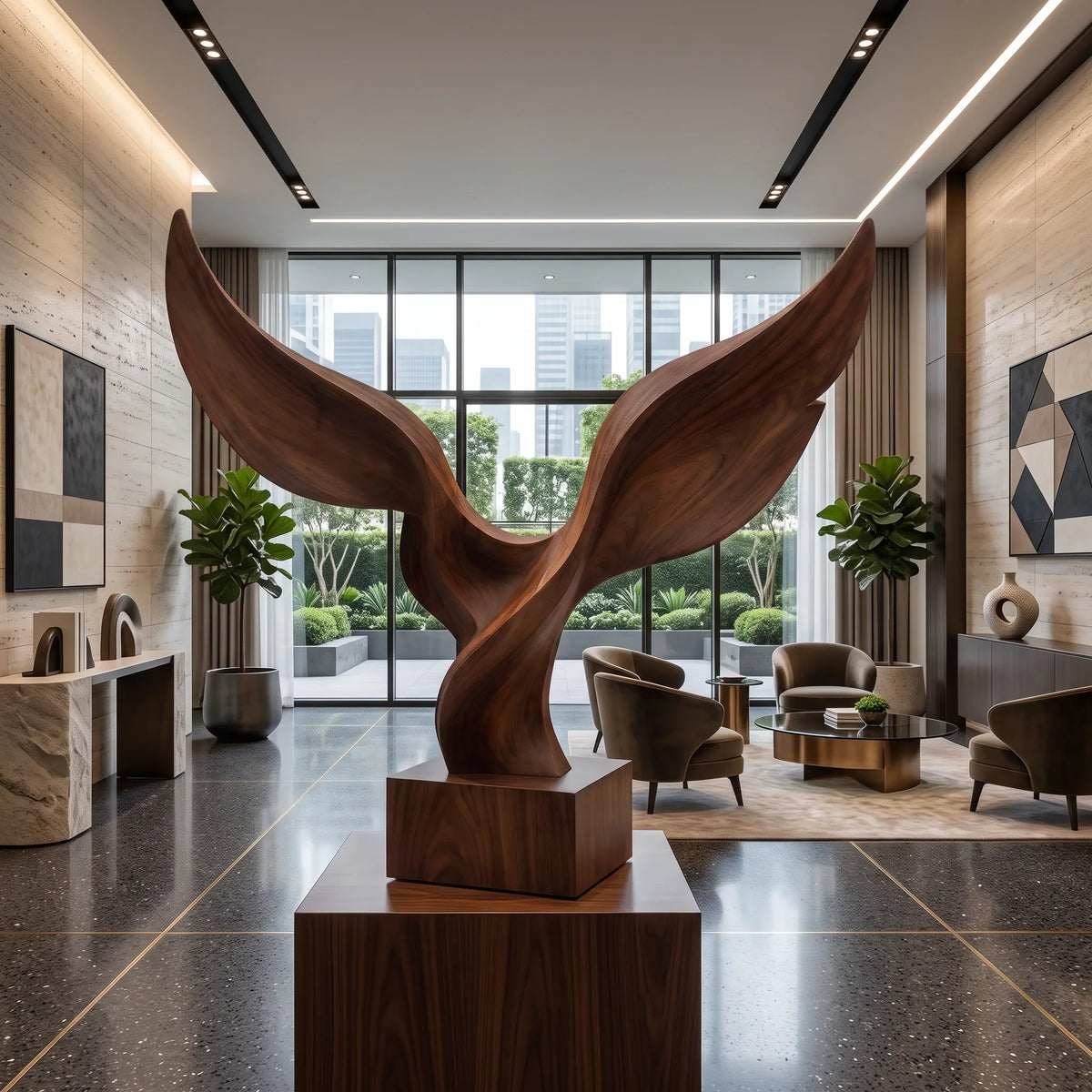 Handcrafted Wing Wooden Sculpture For Coastal Patio Decor