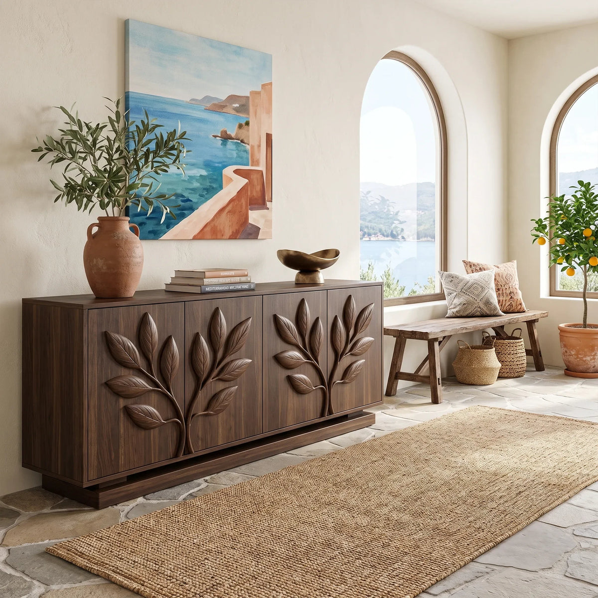 Elegant Sideboard Cabinet Dining Sideboard Buffet Cabinet Botanical Carving For Dining Room
