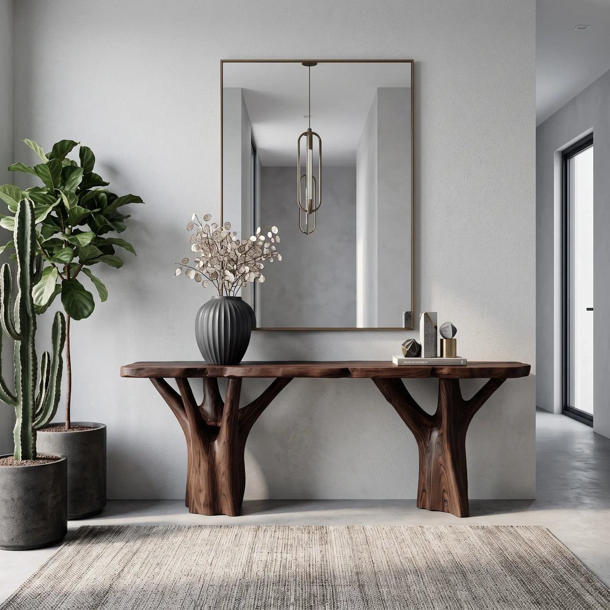 Live Edge Branch Console Table For Modern Hallway