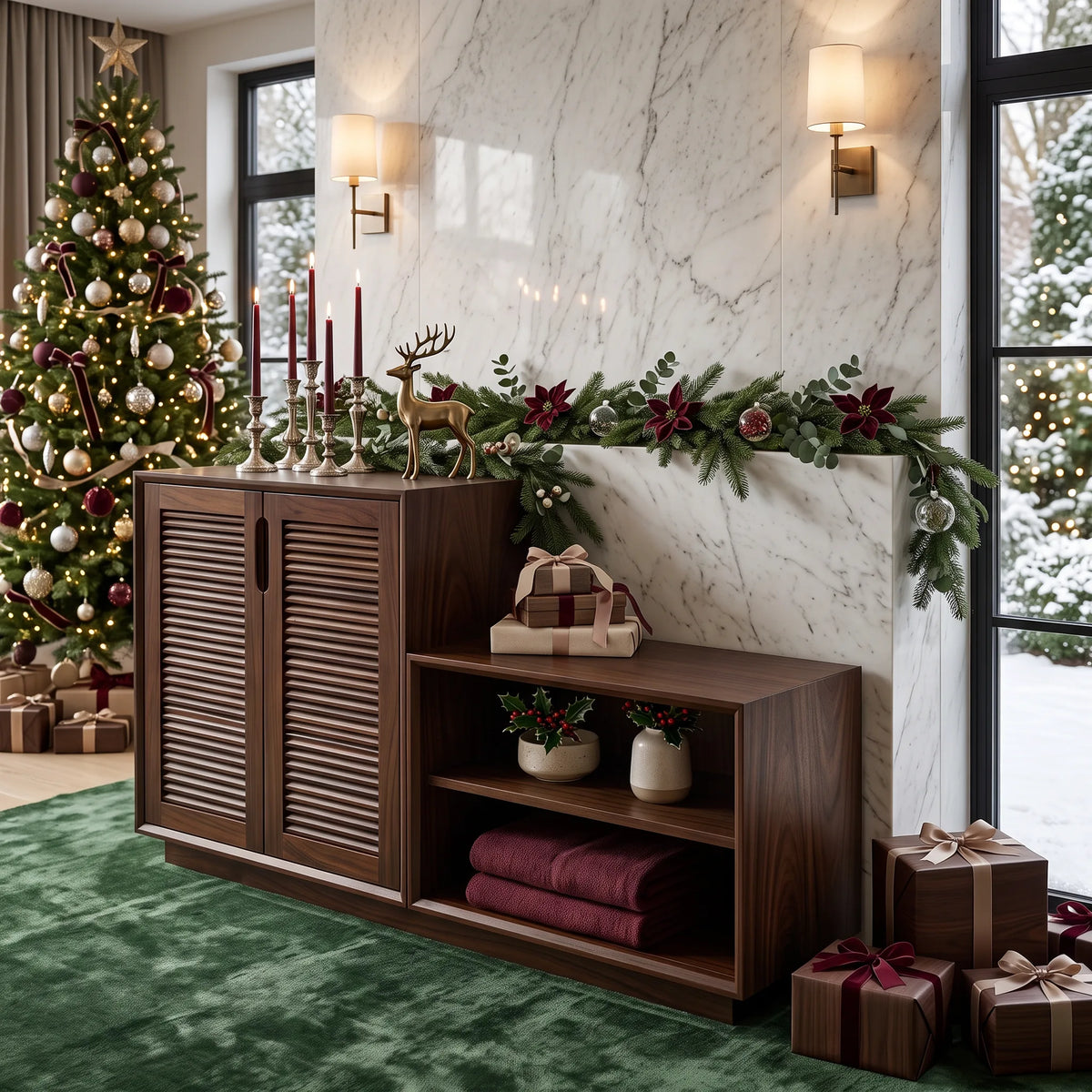 Modern Christmas Wooden Storage Cabinet Nutcracker Decor