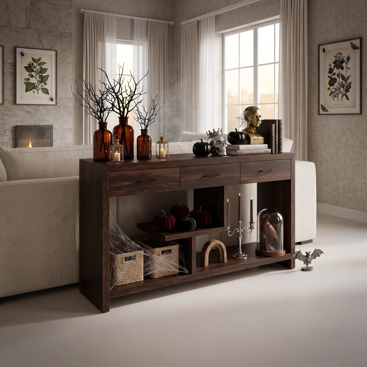 Rustic Skull Wood Console Table Luxury Bathroom