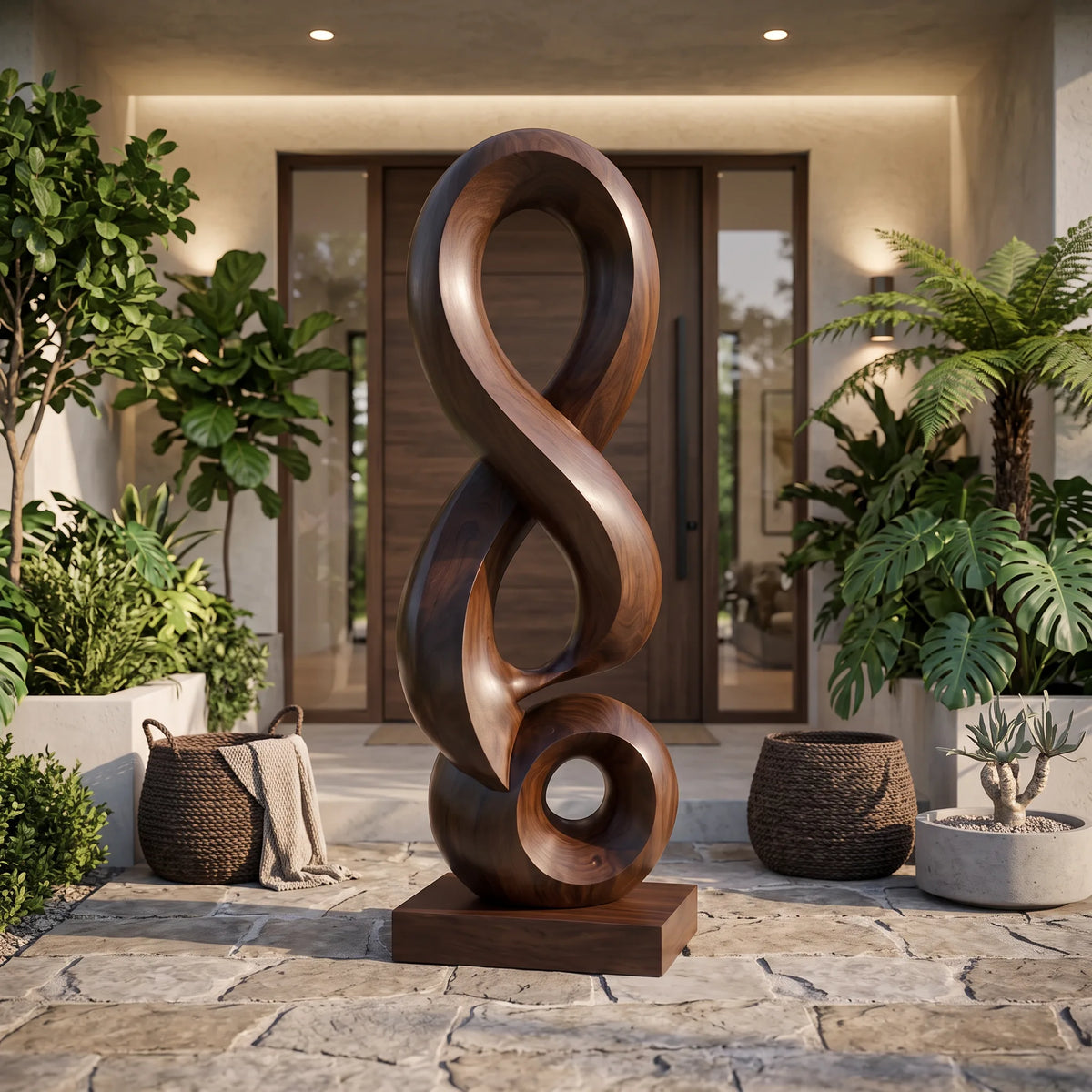 Handcrafted Abstract Wooden Sculpture For Luxury Patio Decor