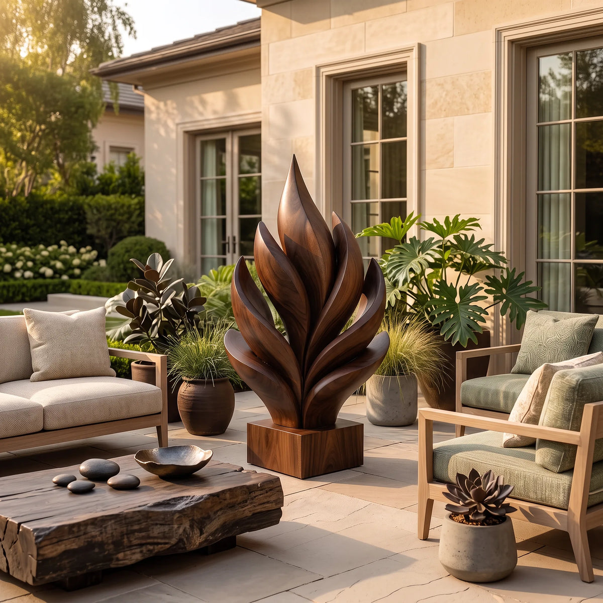 Modern Farmhouse Wooden Leaf Sculpture For Luxury Patio Decor