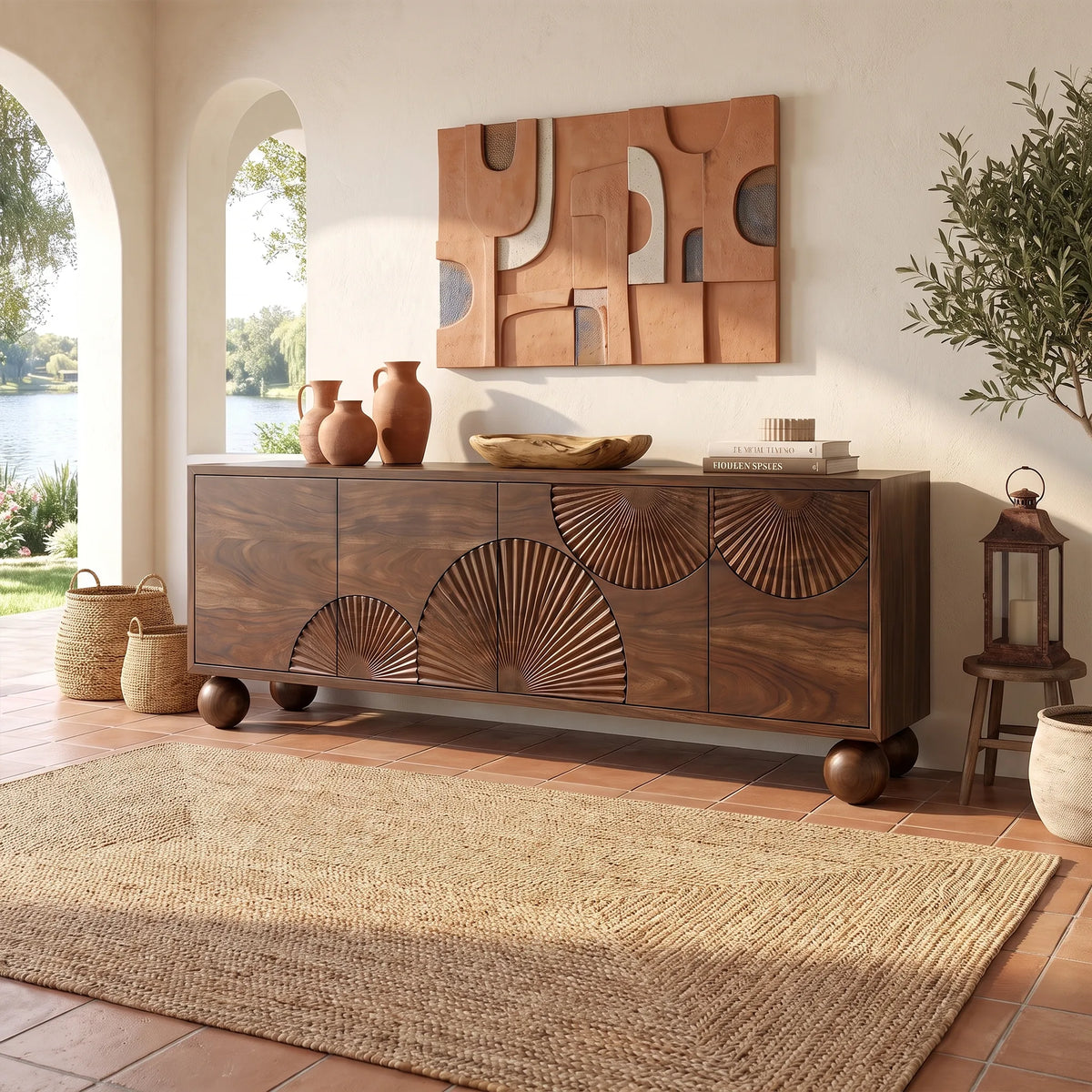 Radiant Sideboard Cabinet Dining Sideboard Buffet Cabinet Fan Carving For Dining Room