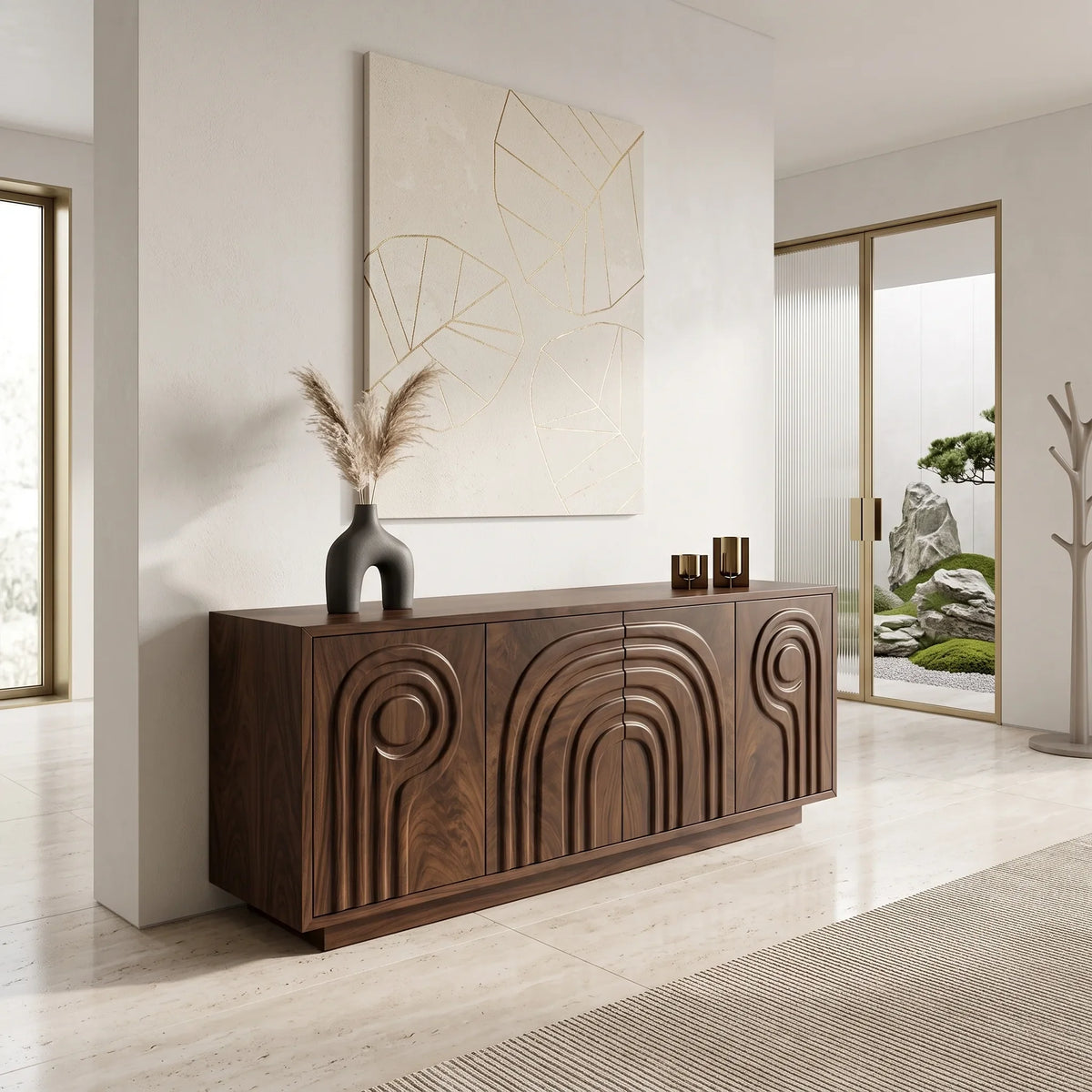 Calm Sideboard Sideboard Cabinet Buffet Cabinet Layered Arch Carving For Living Room