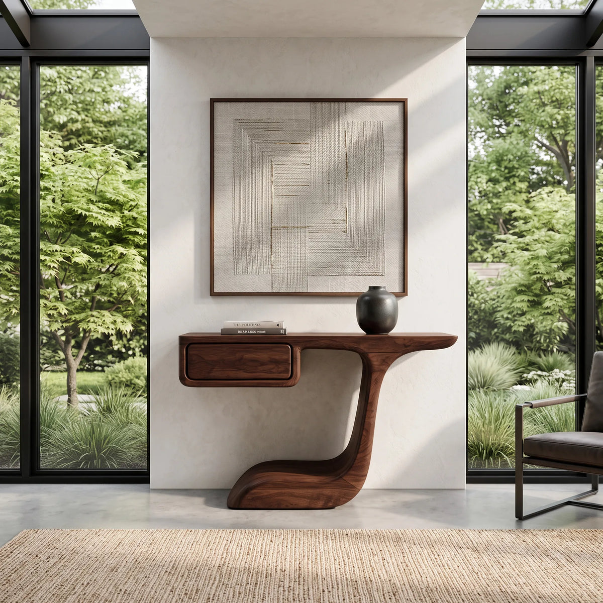 Modern Curved Console Table With Drawer For Entryway