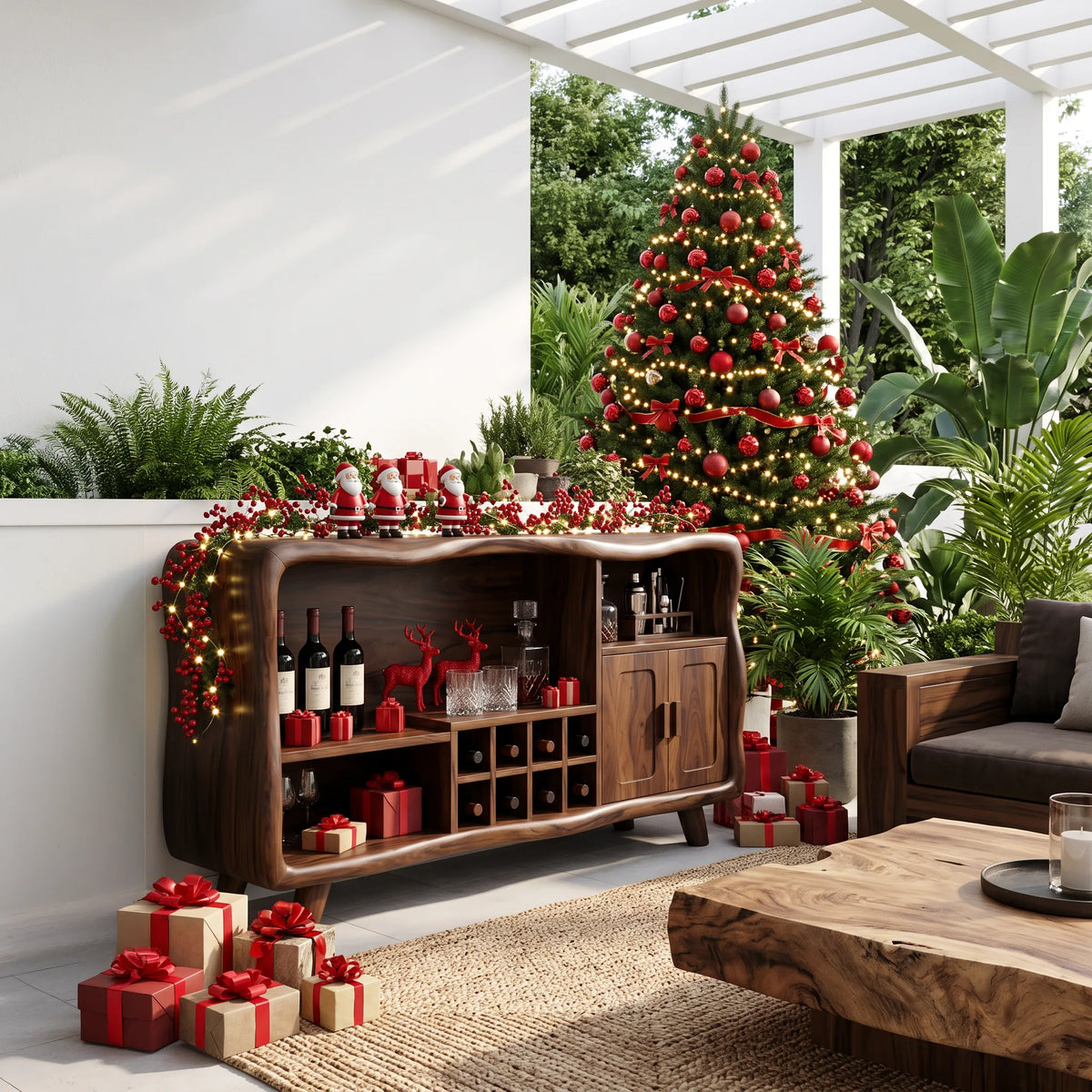 Organic Modern Christmas Bar Cabinet Living Room
