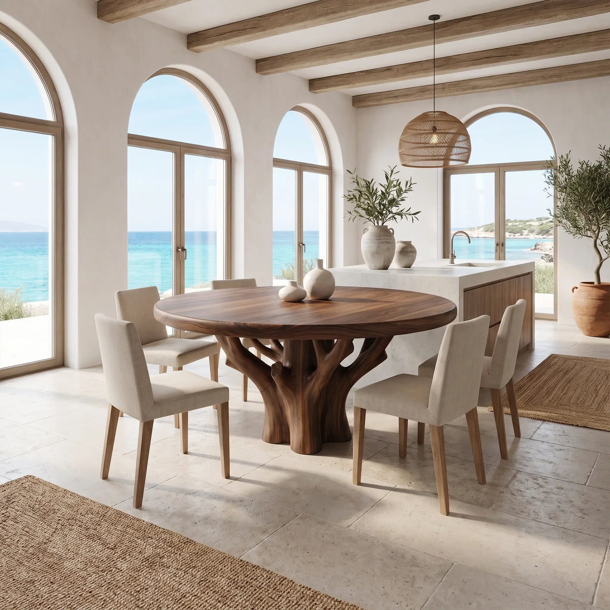Cozy Round Dining Table Wooden Dining Table Modern Dining Table Tree Base For Dining Room