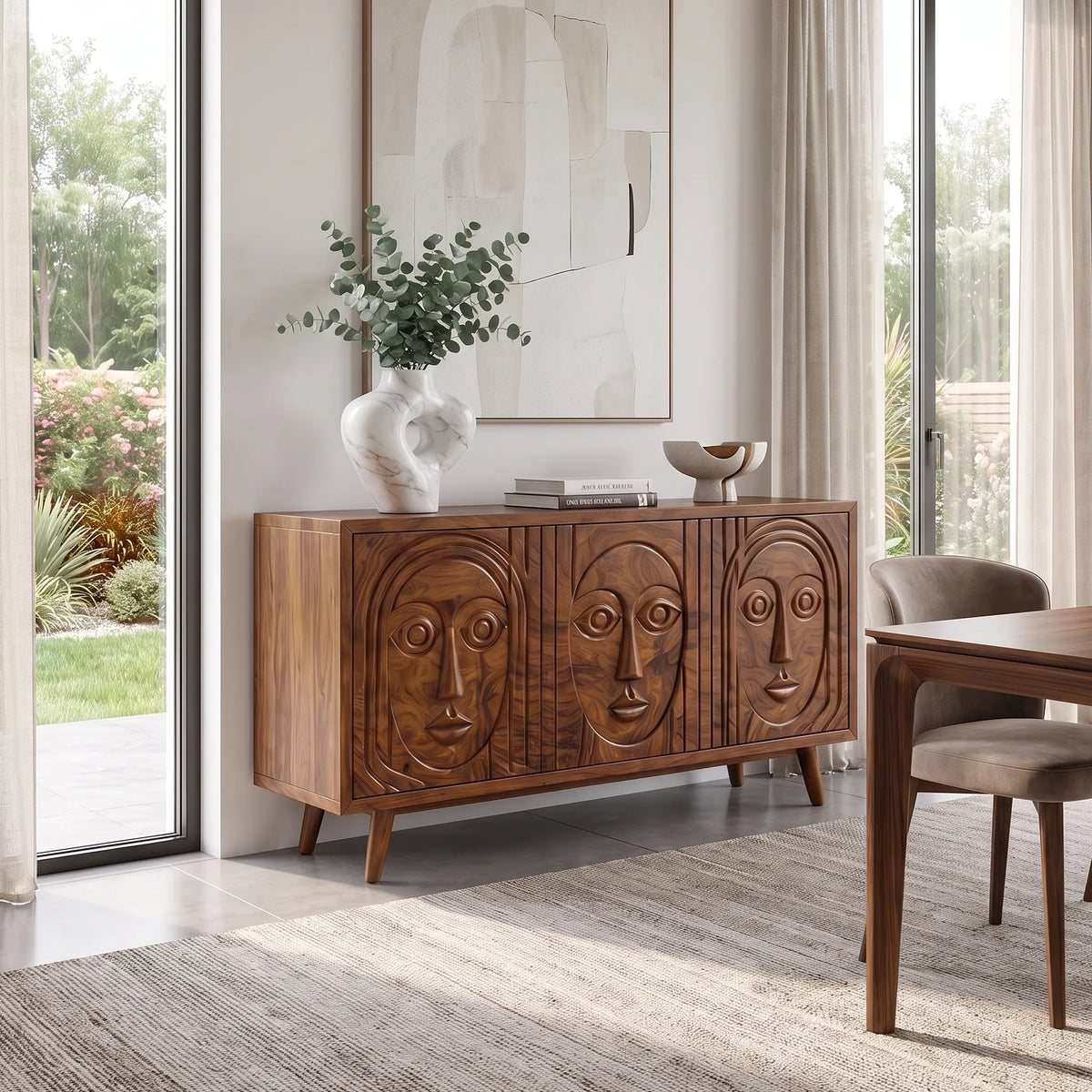 Serene Sideboard Dining Room Sideboard Cabinet Modern Sideboard Triple Face Carving For Dining Room