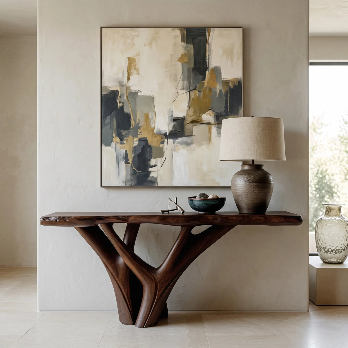 Live Edge Sculptural Console Table For Modern Entryway