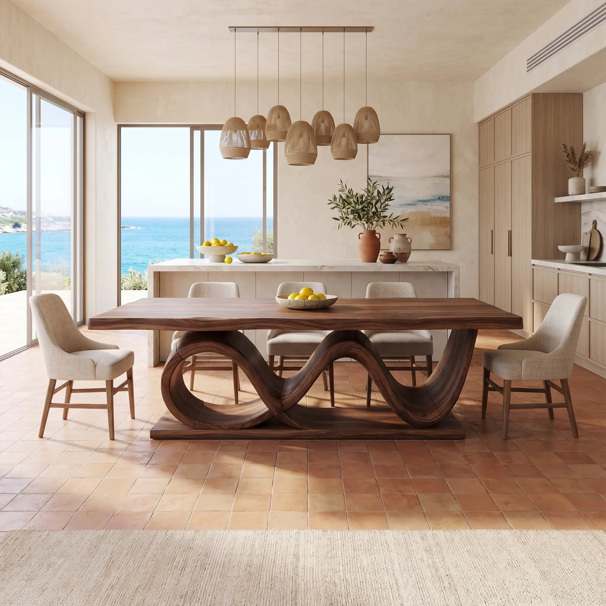 Inviting Dining Table Wooden Dining Table Rectangle Dining Table Wave Base For Dining Room