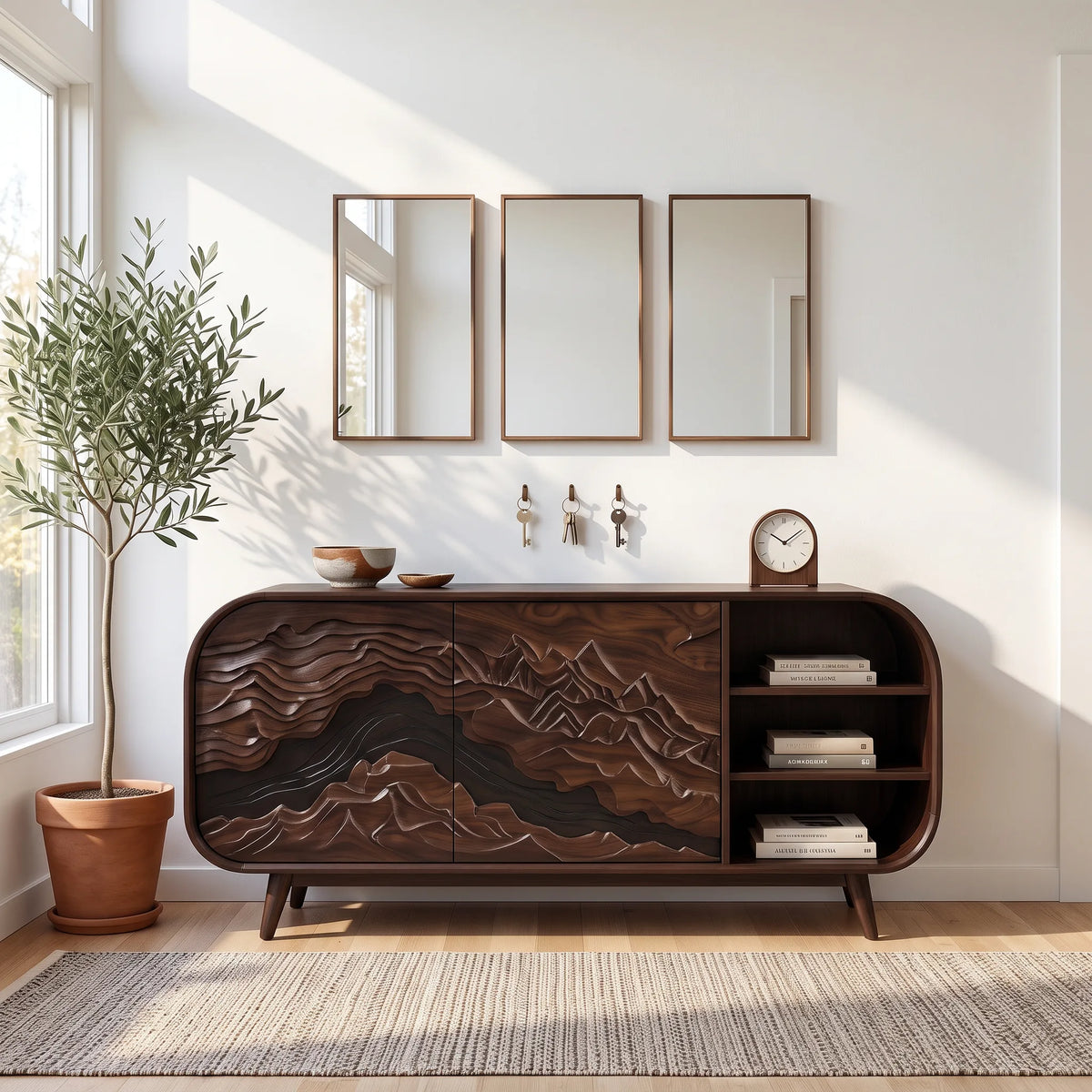 Mid Century Carved Credenza Living Room