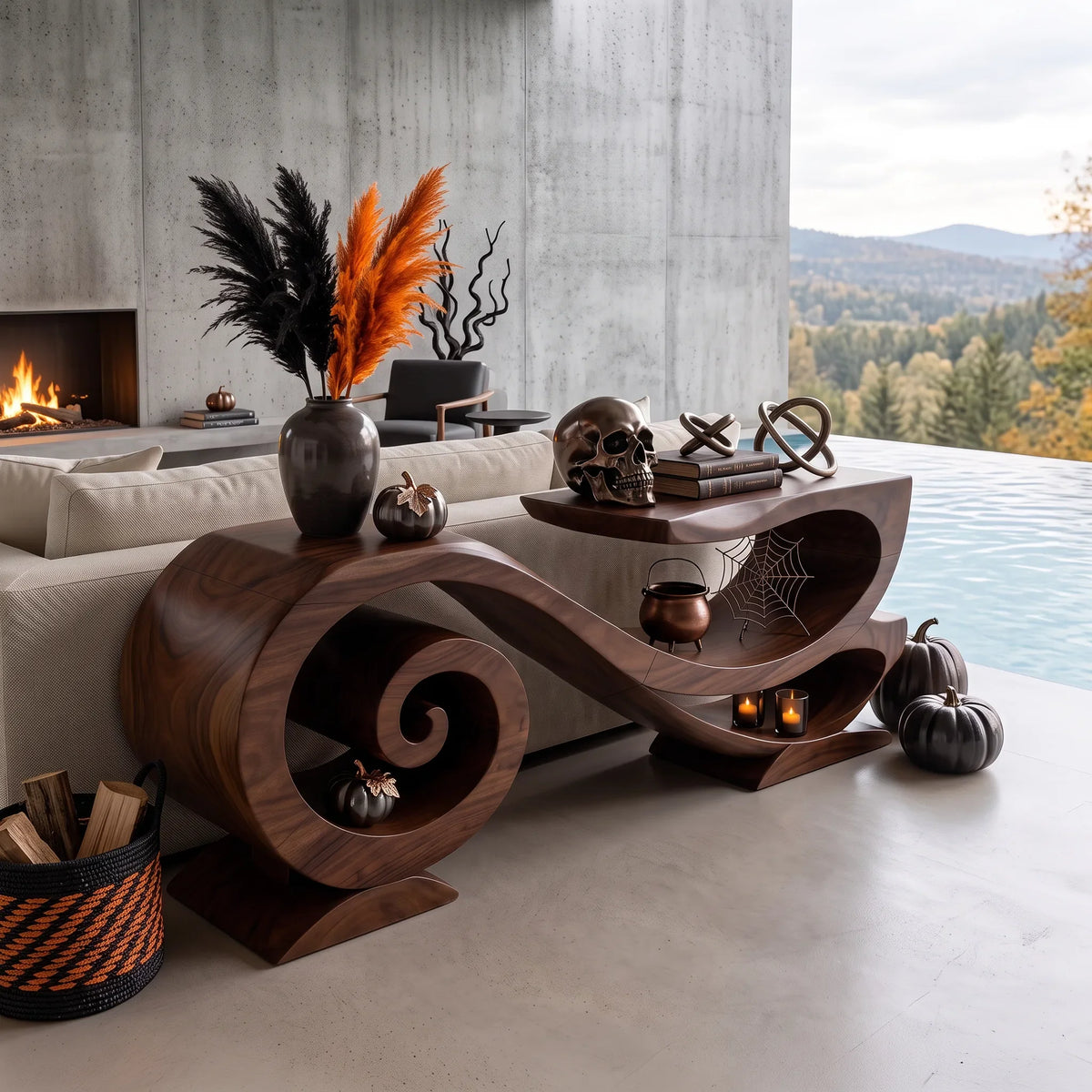 Rustic Pumpkin Solid Wood Console Table Living Room