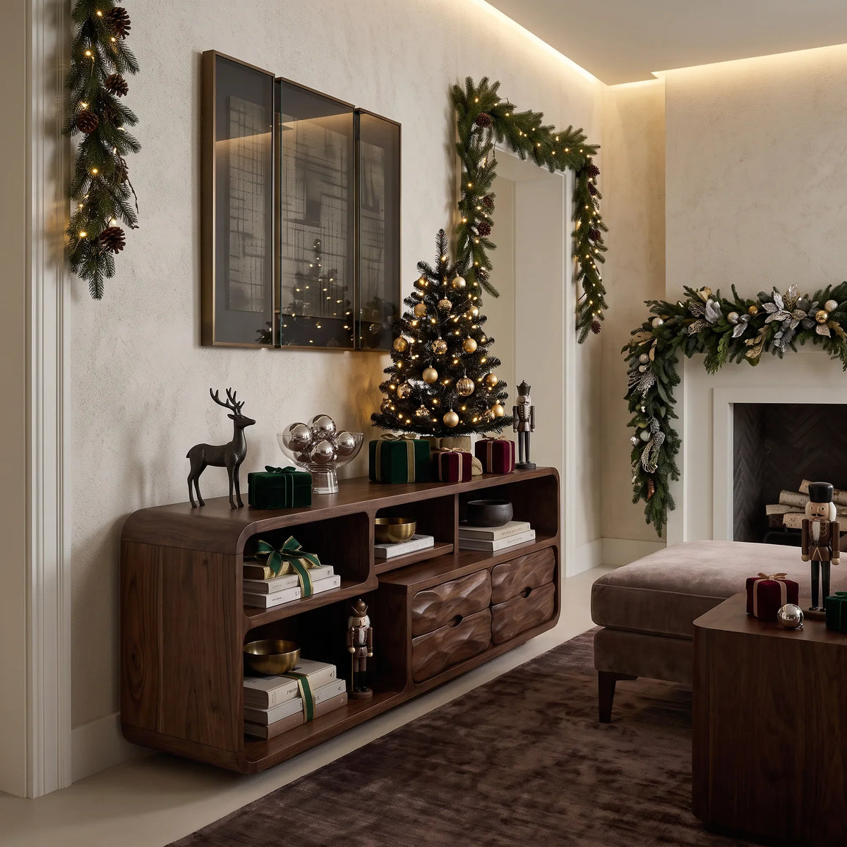 Farmhouse Reindeer Behind Couch Table Living Room