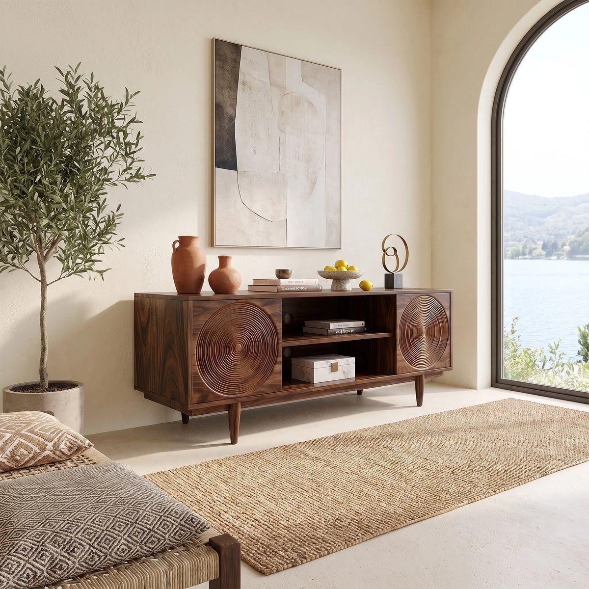 Elegant Sideboard Modern Sideboard Buffet Cabinet Circle Carving For Living Room