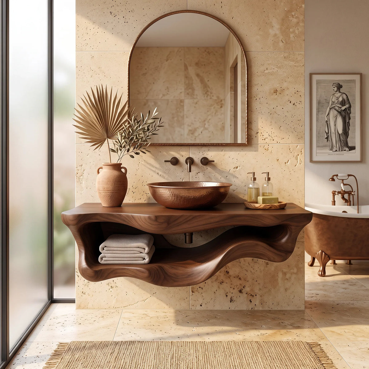 Organic Sculptural Wood Bathroom Vanity Spa Bathroom