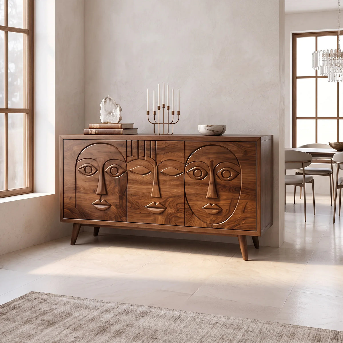 Artistic Sideboard Sideboard Cabinet Modern Sideboard Abstract Face Carving For Living Room
