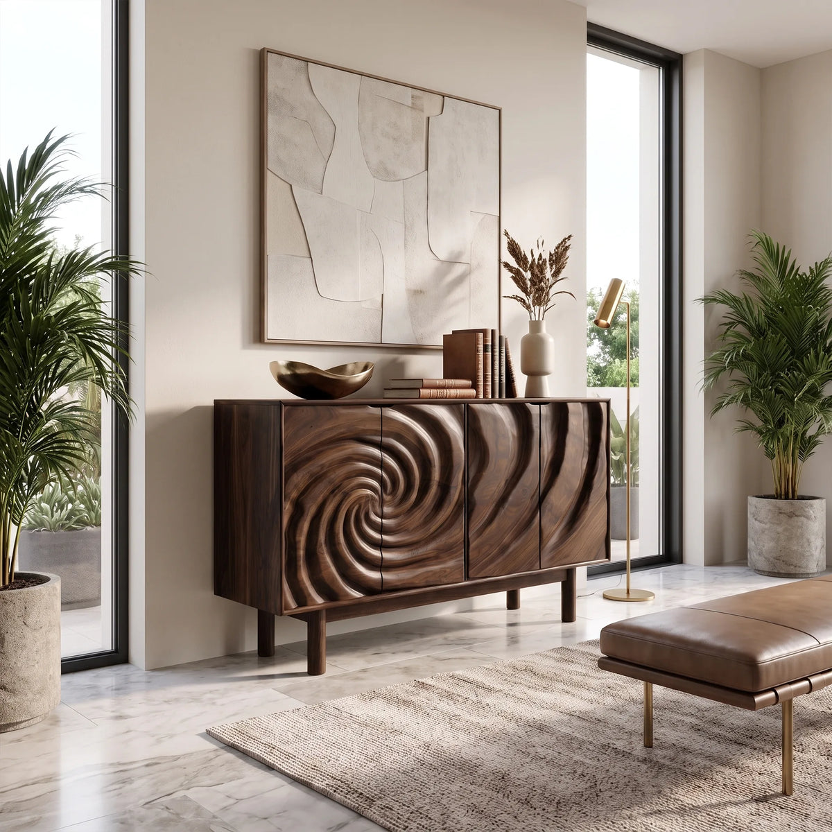 Flowing Sideboard Sideboard Cabinet Modern Sideboard Swirl Relief Front For Living Room