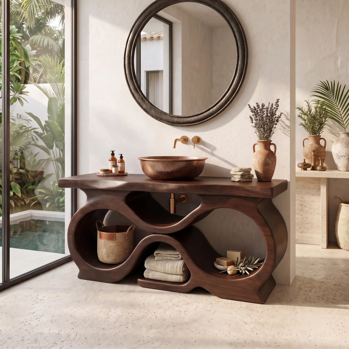 Farmhouse Handcrafted Bathroom Vanity Cabinet Tropical Bathroom