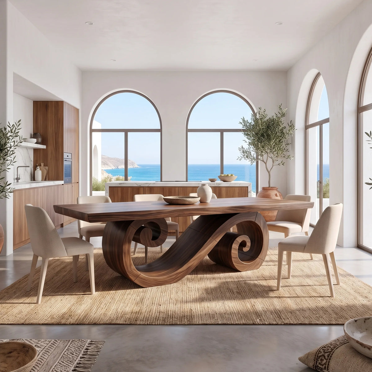 Flowing Dining Table Rectangle Dining Room Table Scroll Base For Dining Room