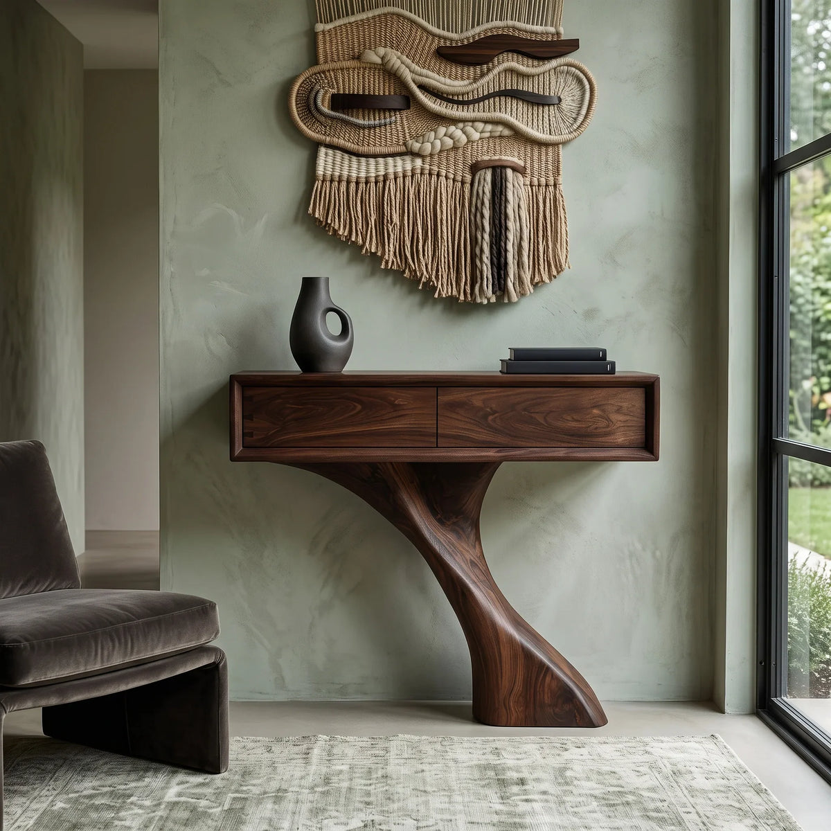 Modern Sculptural Console Table With Drawers For Entryway