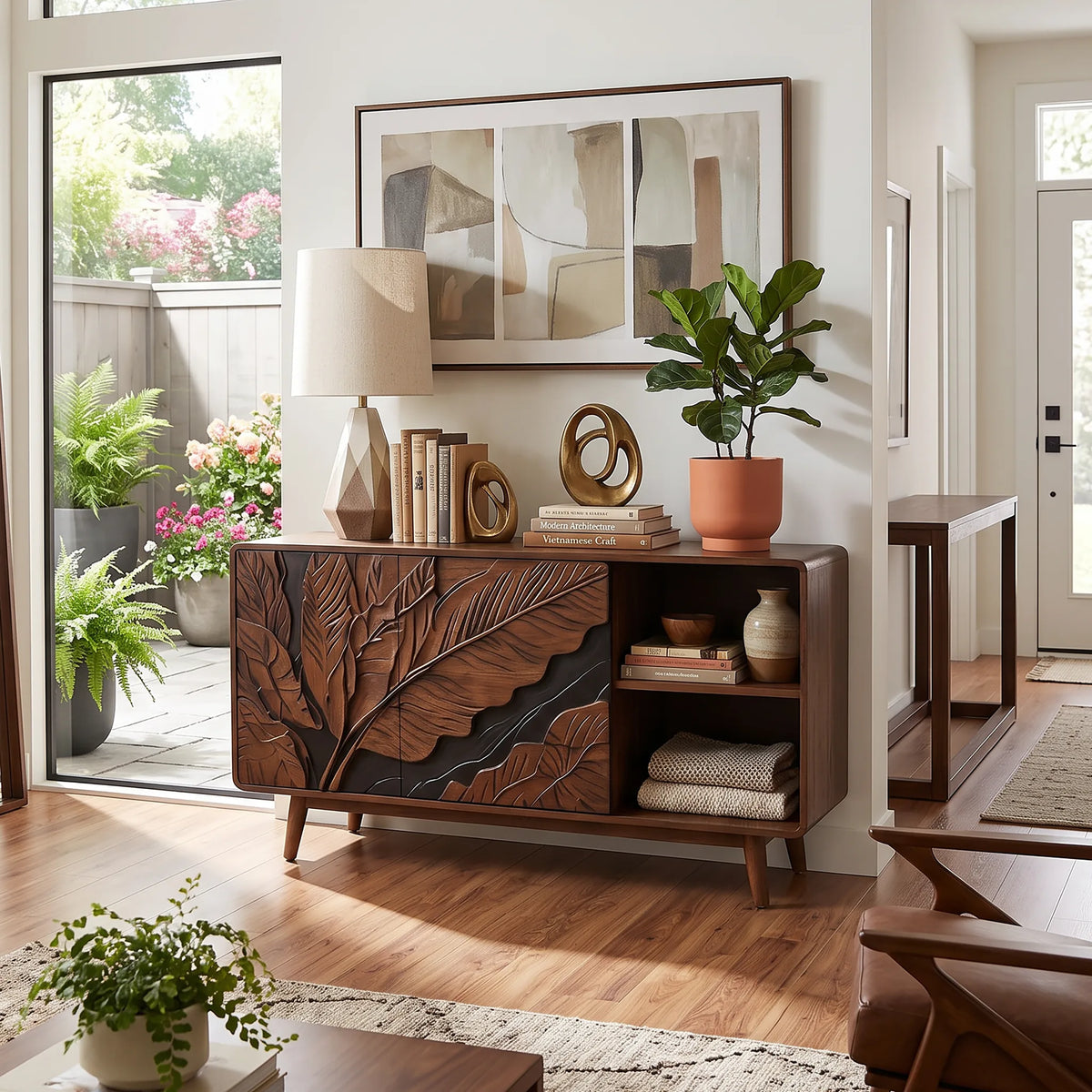 Handcrafted Botanical Credenza Living Room